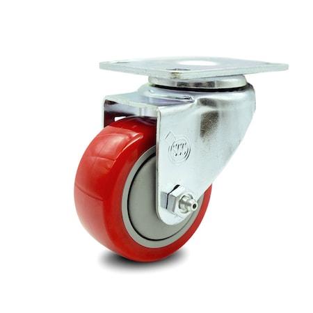 SERVICE CASTER 3.5 Inch Red Polyurethane Wheel Swivel Top Plate Caster SCC-20S3514-PPUB-RED